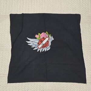 Vintage Harley-Davidson Black Bandana with Pink Roses and White Wing Logo